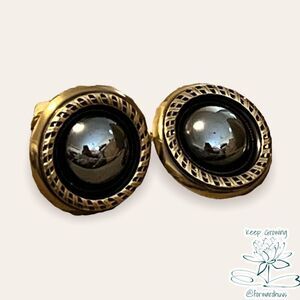 Ermani Bulatti Hematite Vintage Clip On Earrings